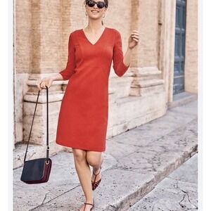 Boden Bronte Ottoman Ribbed Midi Sheath Dress V-neck 3/4 Sleeve Red Size 10